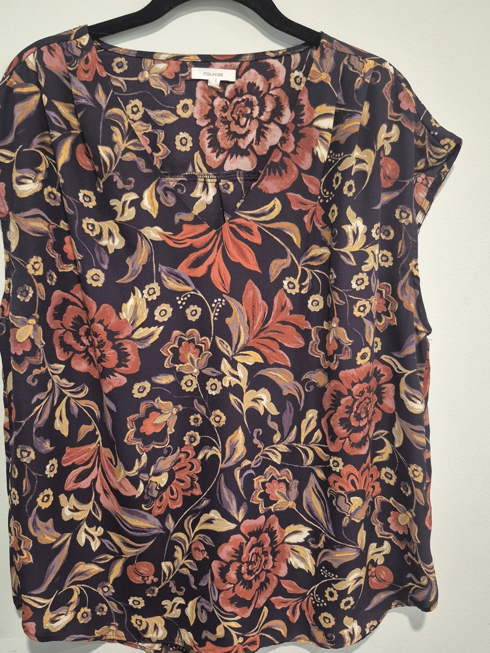 Maurices Floral Cap-Sleeve Blouse - Plum with Rust/Red & Gold Floral